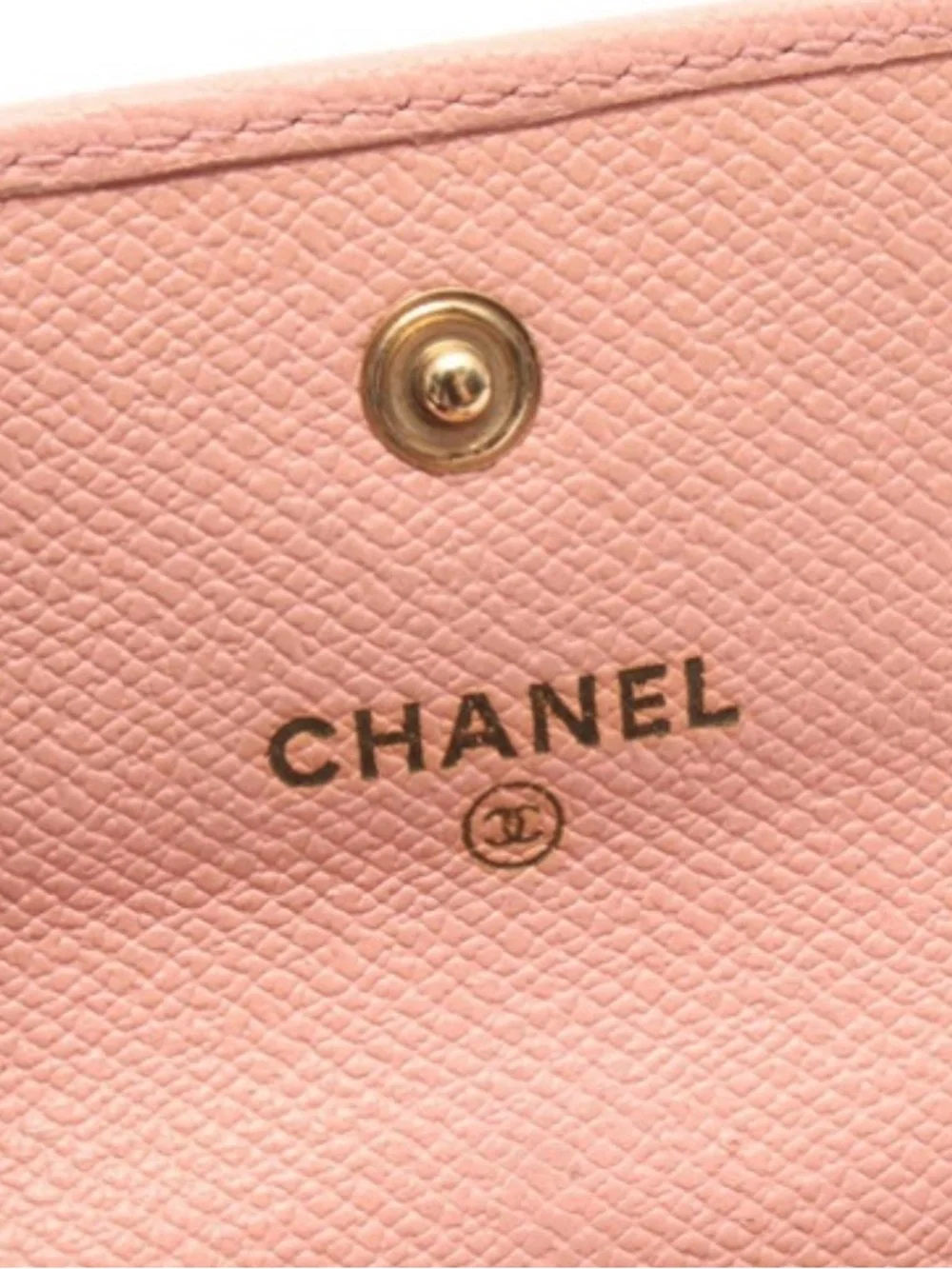 CHANEL Pink Leather Compact Fold Wallet Coin Case with Gold CC Button